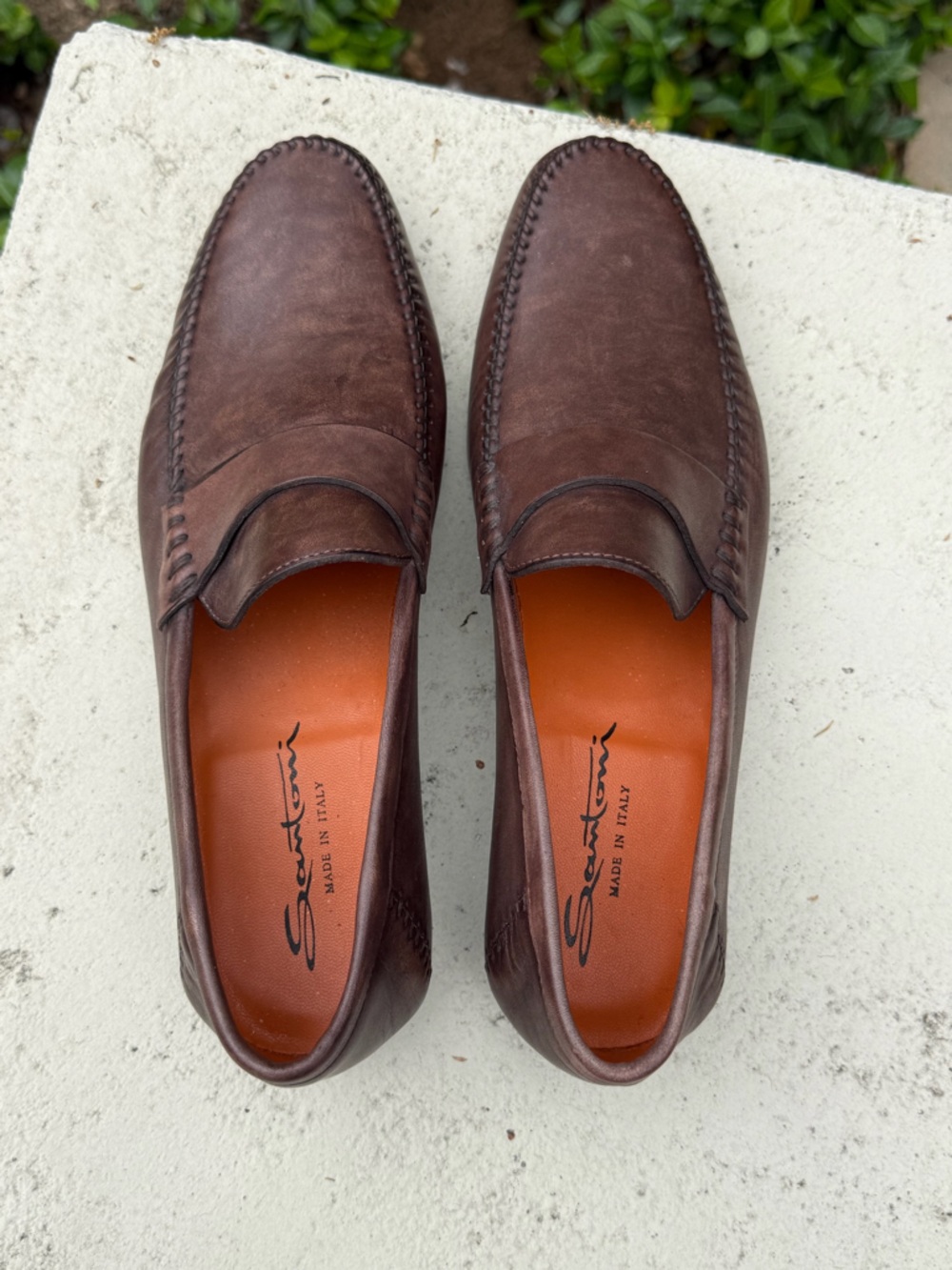 Santoni "Paine" smooth mottled leather loafers - size 9D - Picture 2 of 9